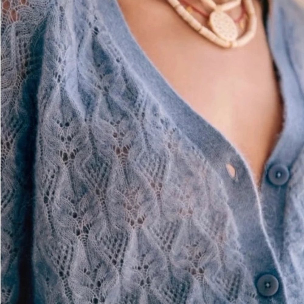 Sezane Marlow Blue Cardigan Sweater
